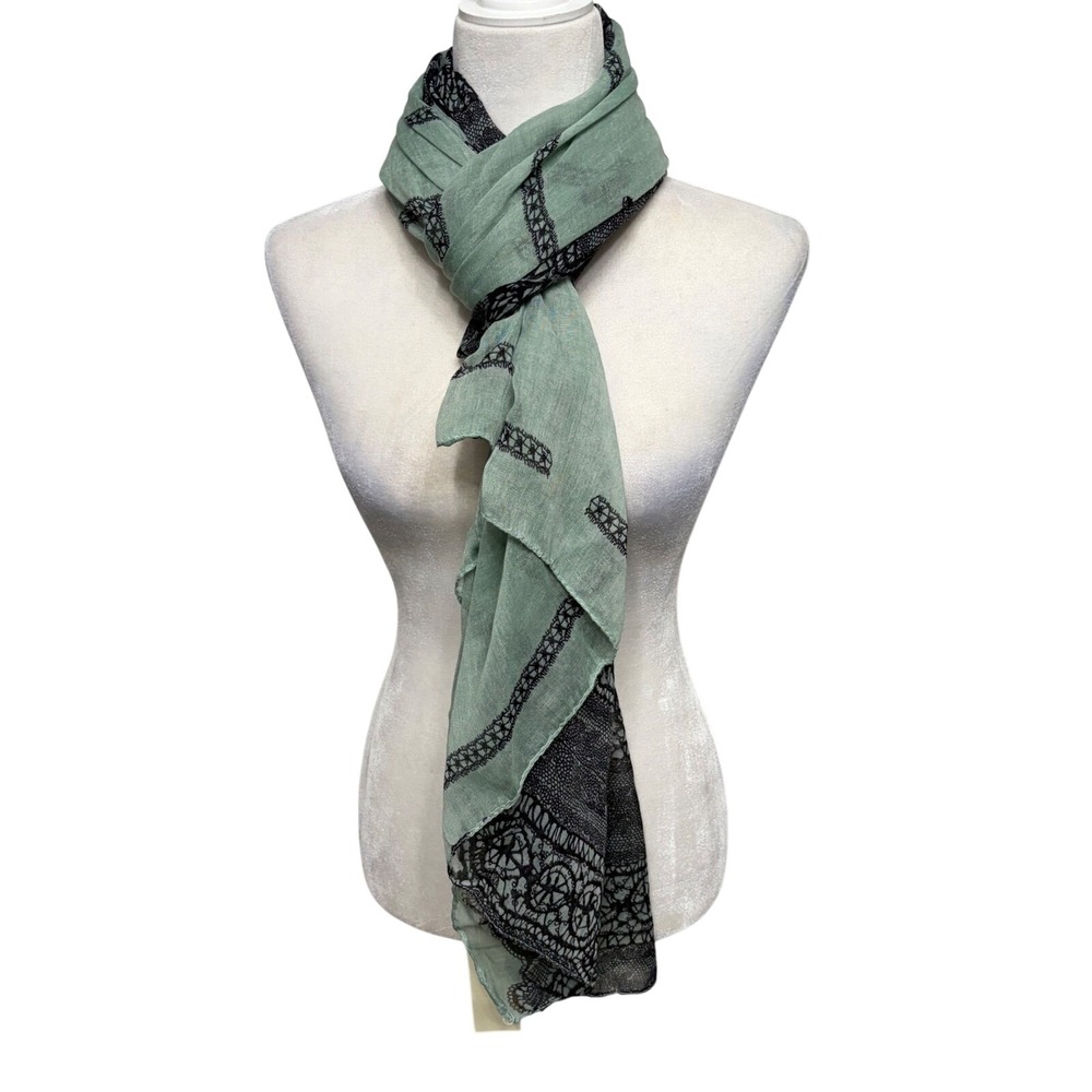 Arden B Mint Green Black Scarf Wrap NWT Lace Printed Border Lightweight Women OS